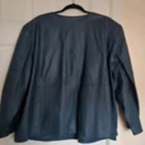 Maggie Barnes Genuine Leather Coat ~ Collarless ~ Blue ~ Women's 4X - Picture 2 of 7